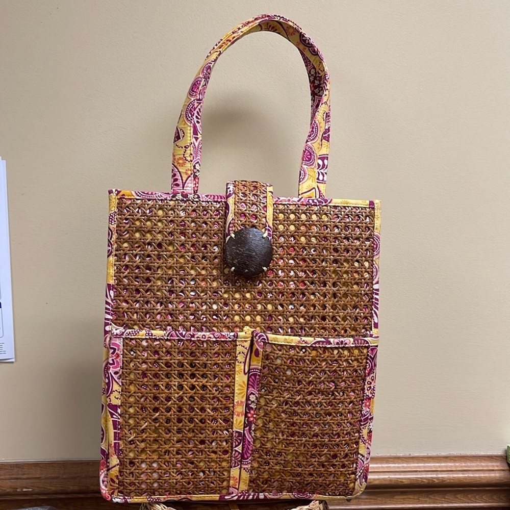 Vera Bradley Tiki Tote rattan wicker‎ golf pink floral bag